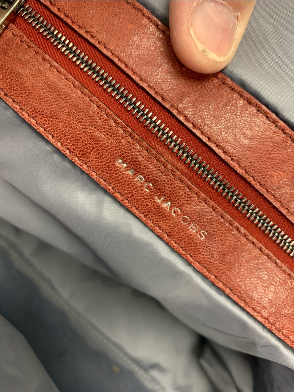 Marc Jacobs Rust Red Leather Shoulder Bag with Gray Snake-Trim and Silver Chain - Picture 7 of 11